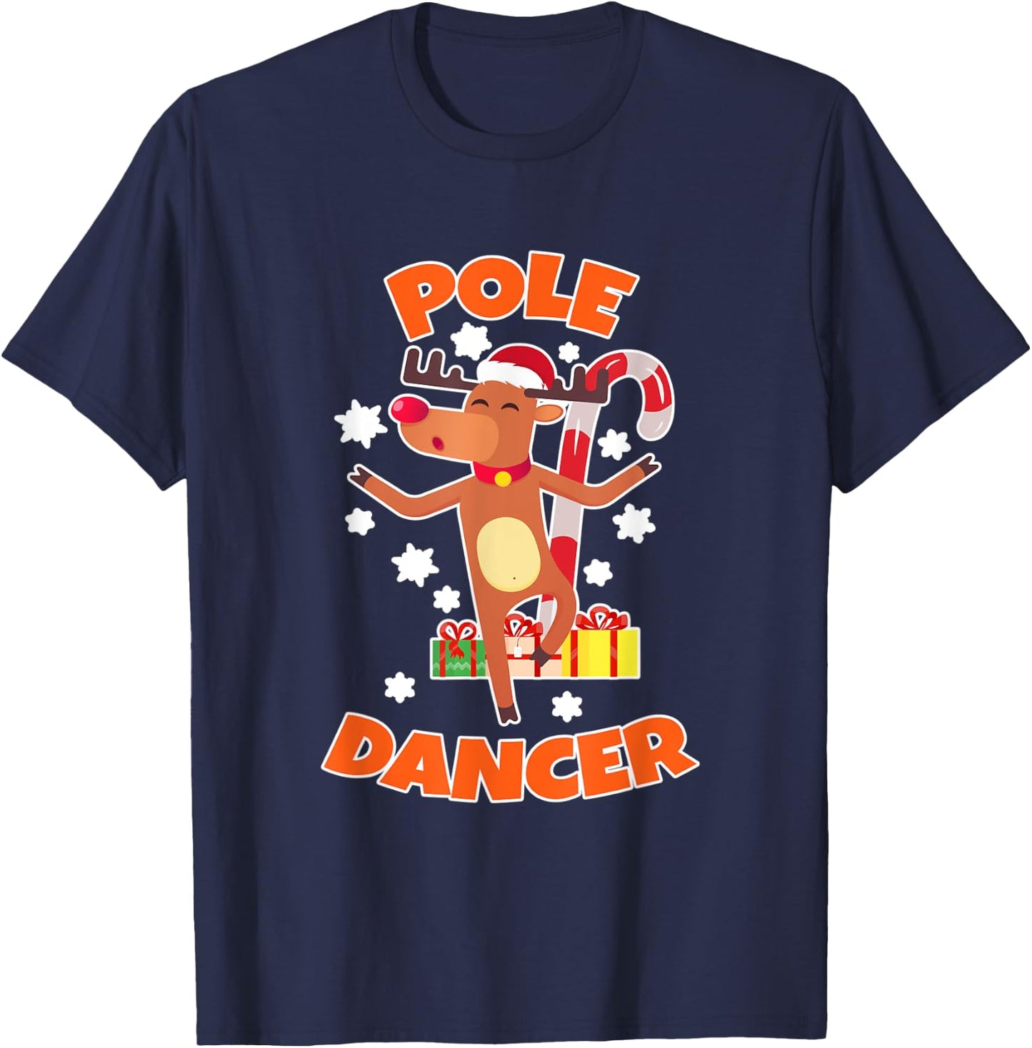Reindeer I Pole Dancer I Dancing Dancer Funny Christmas T-Shirt - T-Shirt | Navy