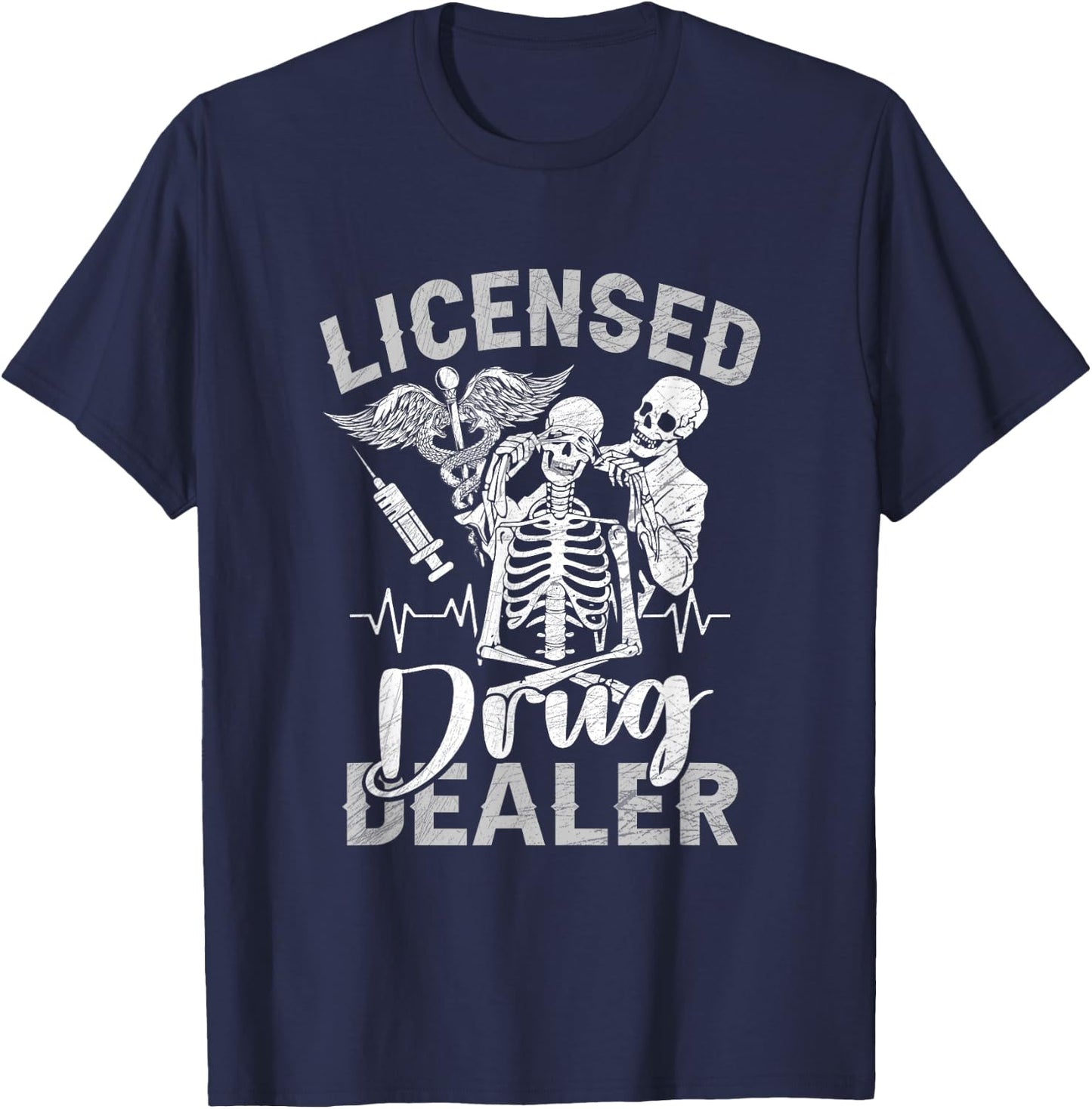 Skeleton Licensed Drug Dealer Trafficker Design Pharmacist T-Shirt - T-Shirt | Navy
