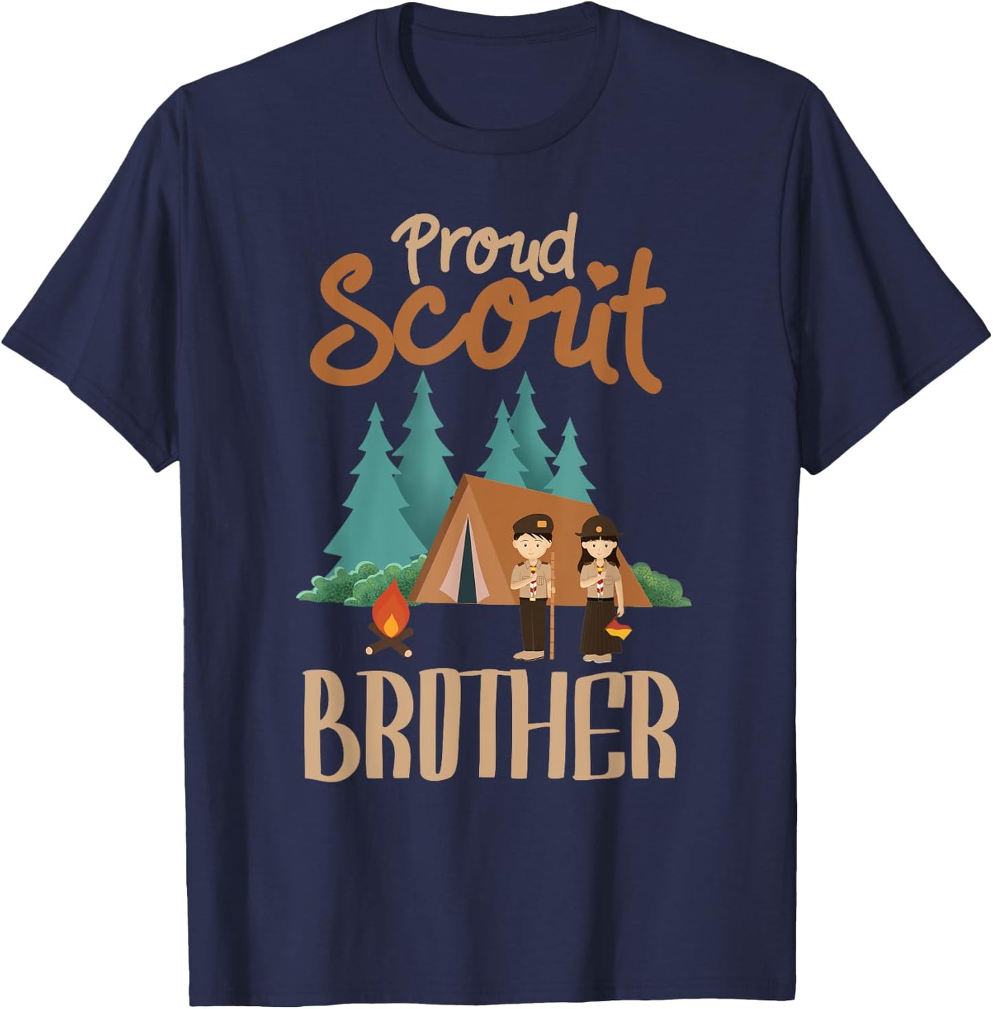 Proud Scout Brother Camping Scout Scouting Leader Adventure T-Shirt - T-Shirt | Navy