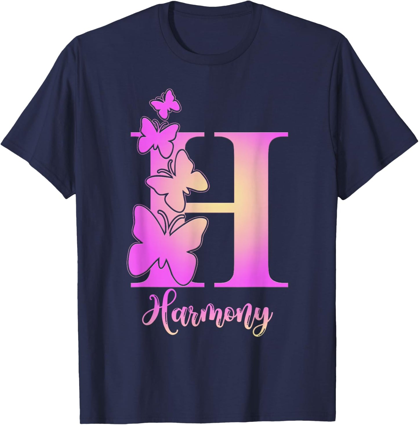 Harmony, cute personalized butterfly custom kids girls name T-Shirt - T-Shirt | Navy