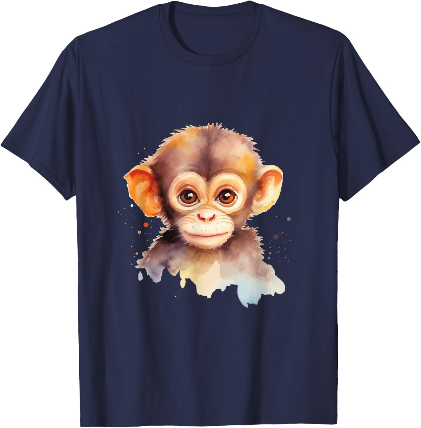 Baby Monkey Watercolor Portrait Chimp Ape Graphic T-Shirt - T-Shirt | Navy