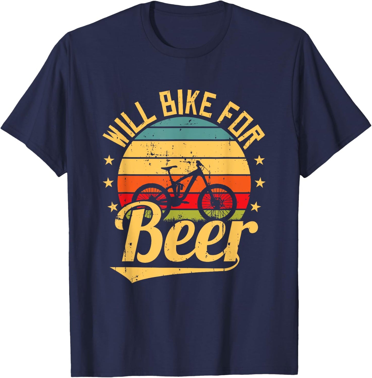 Will Bike for Beer Funny Bike Lovers Biking Vintage T-Shirt - T-Shirt | Navy