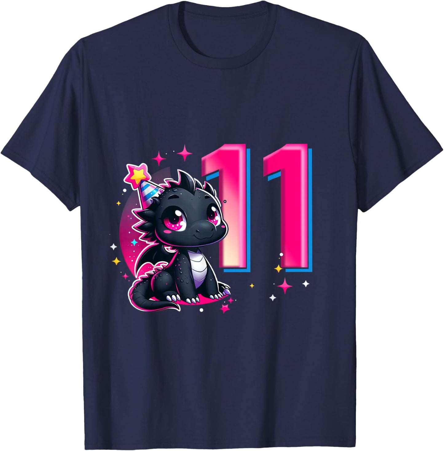 11th Birthday Shirt Dragon Party Birthday Girl Pink 11 Ten T-Shirt - T-Shirt | Navy