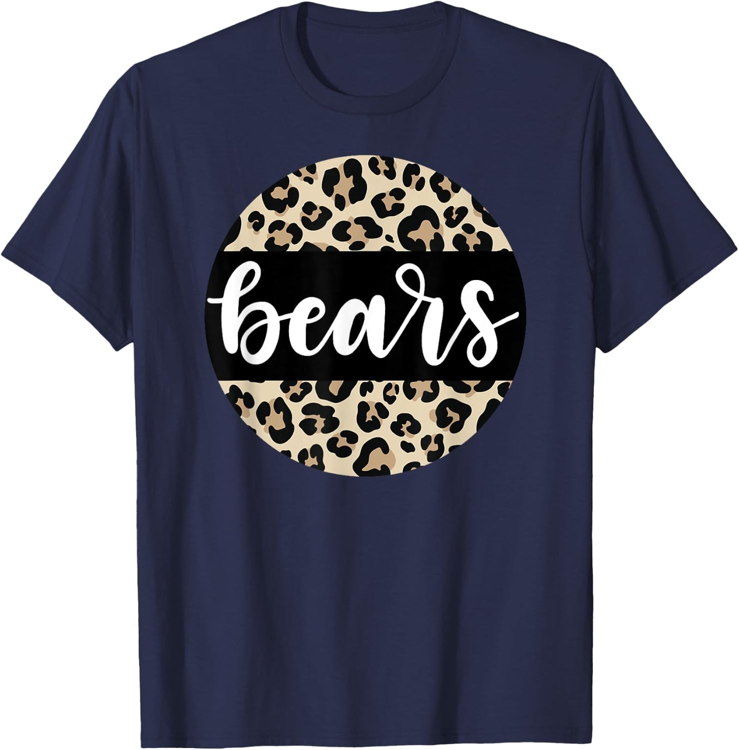 Leopard Print Bears Team Mascot School Spirit Game Night T-Shirt - T-Shirt | Navy