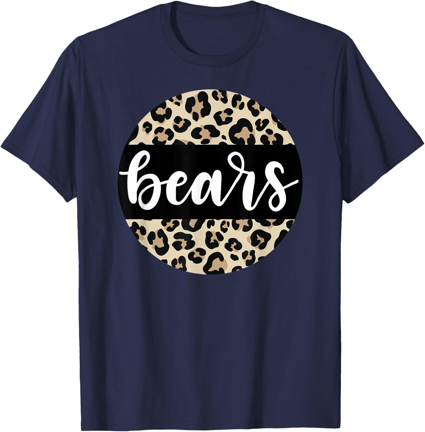 Leopard Print Bears Team Mascot School Spirit Game Night T-Shirt - T-Shirt | Navy