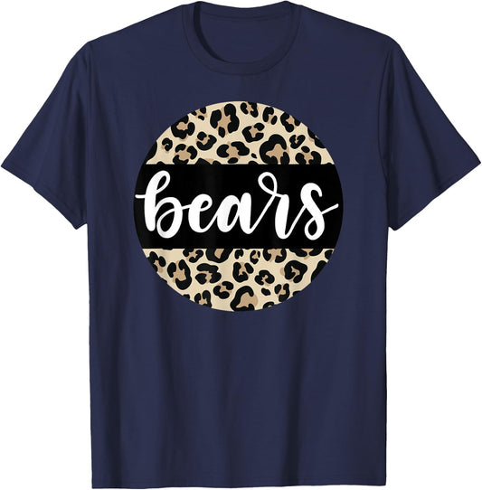 Leopard Print Bears Team Mascot School Spirit Game Night T-Shirt - T-Shirt | Navy