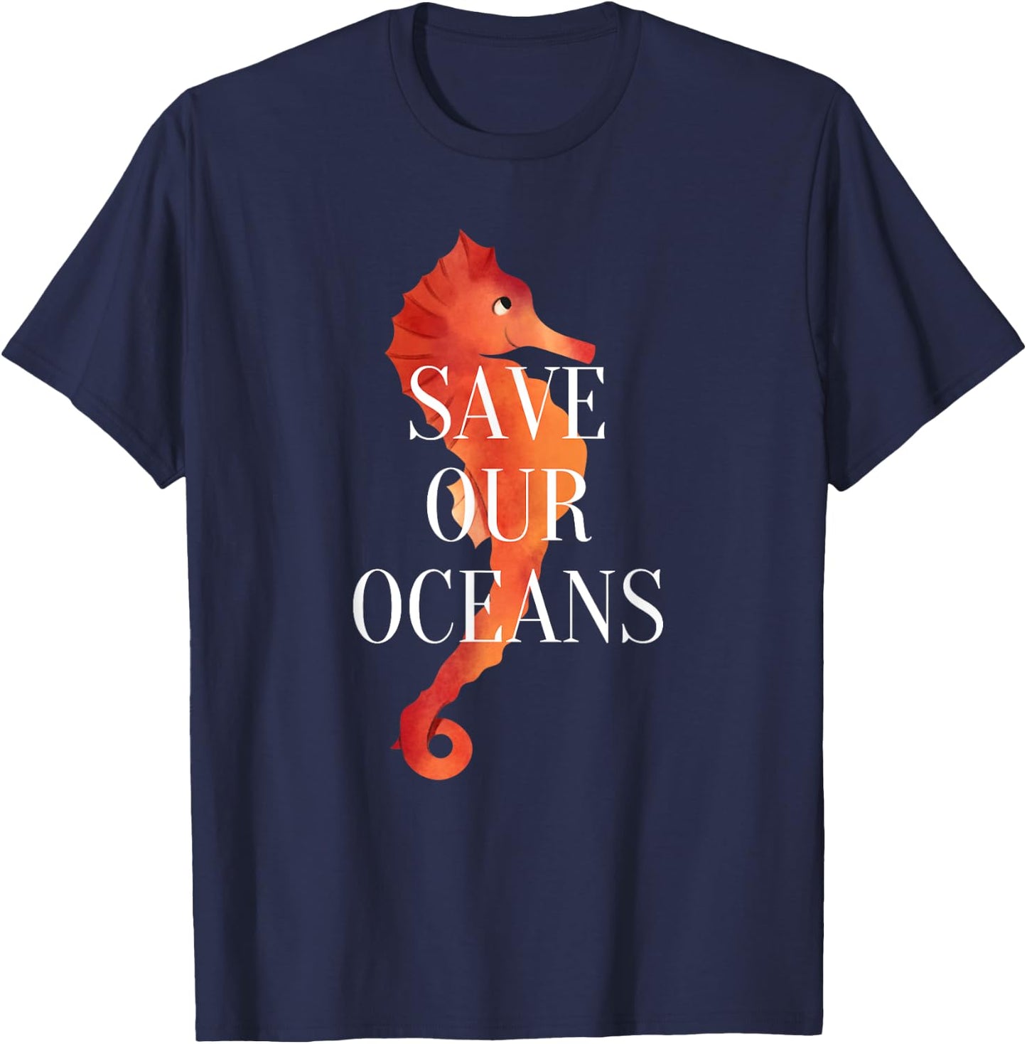 Save Our Oceans, Earth Day Commemorative Seahorse Graphic T-Shirt - T-Shirt | Navy