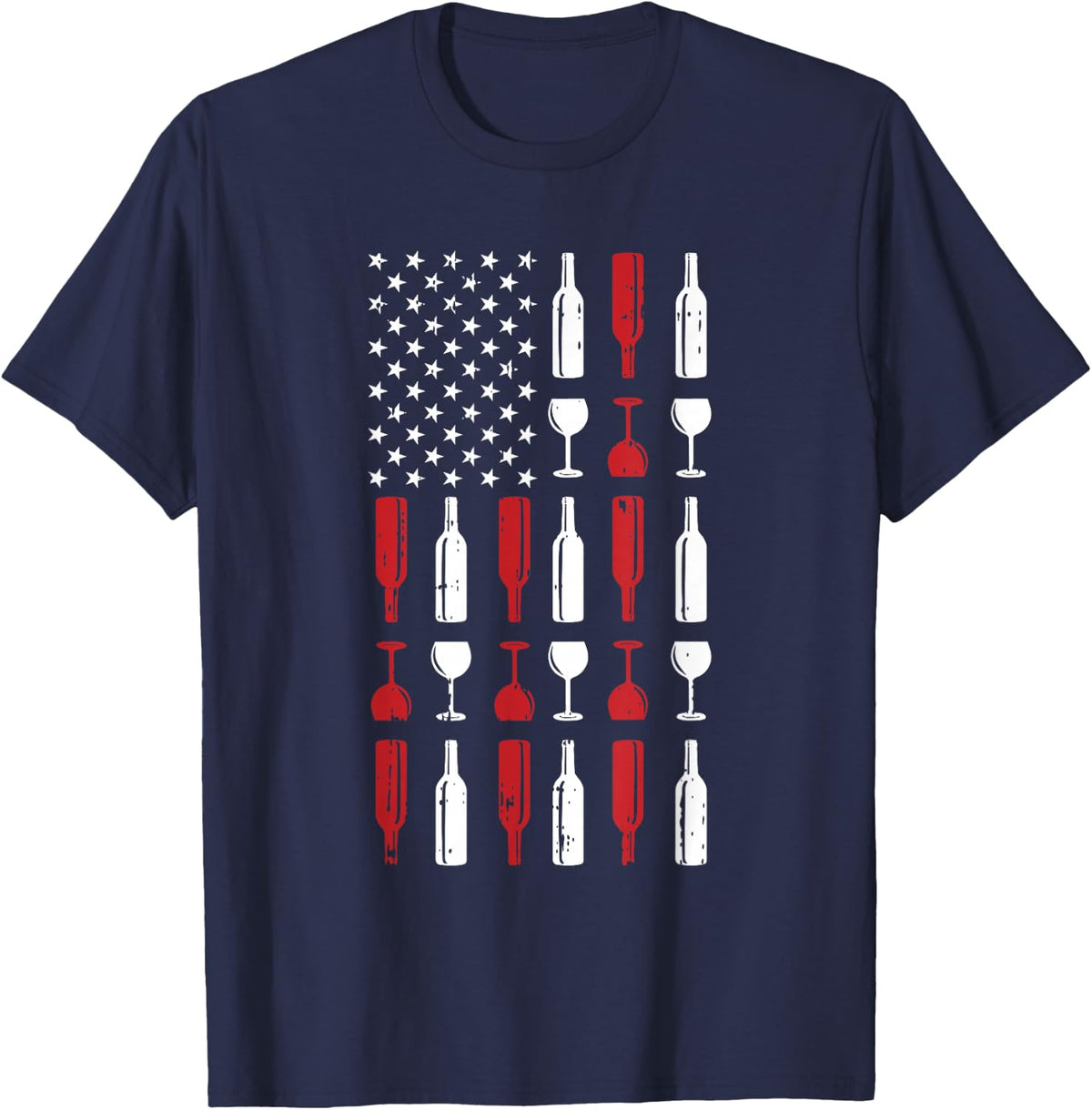 Wine Glass 4th of July Vintage USA Flag Patriotic Drinker T-Shirt - T-Shirt | Navy
