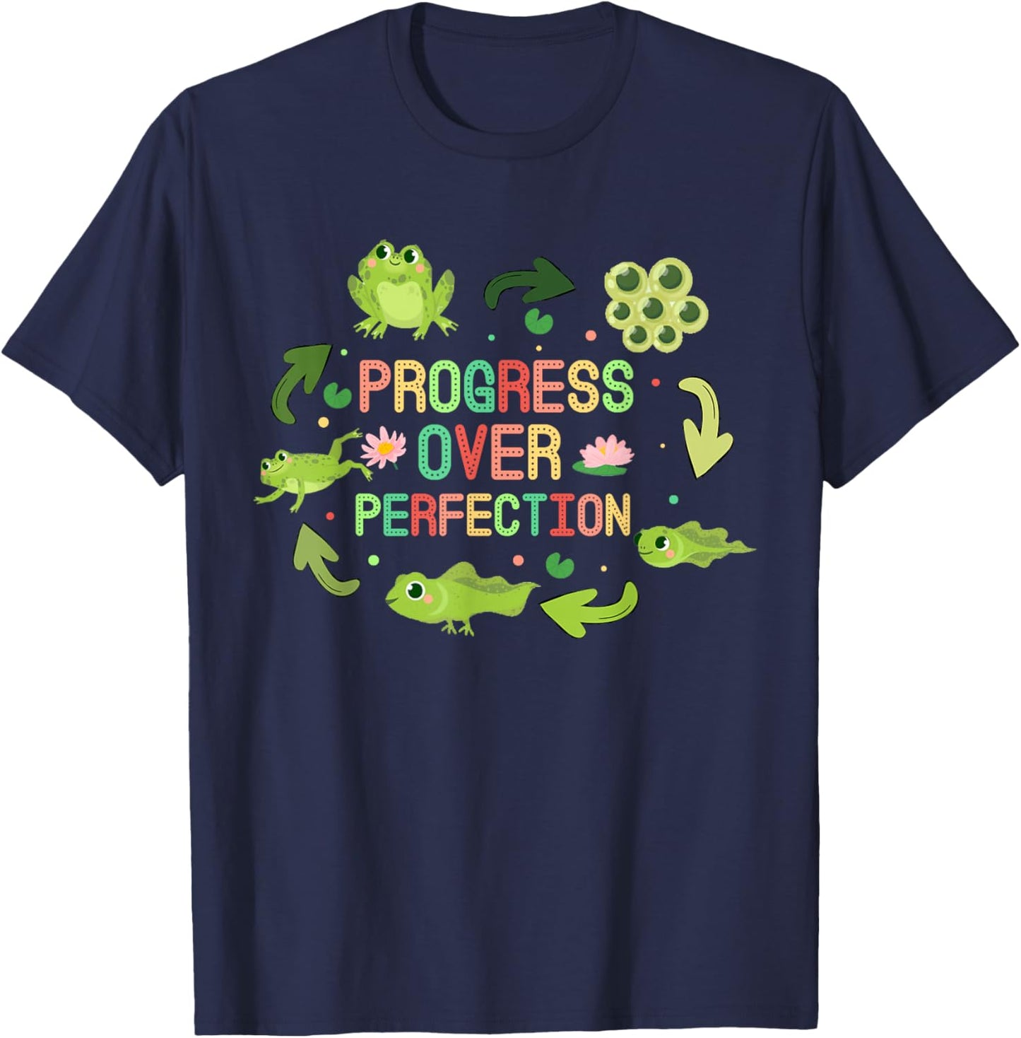 Progress Over Perfection Frog back to School Teacher T-Shirt - T-Shirt | Navy