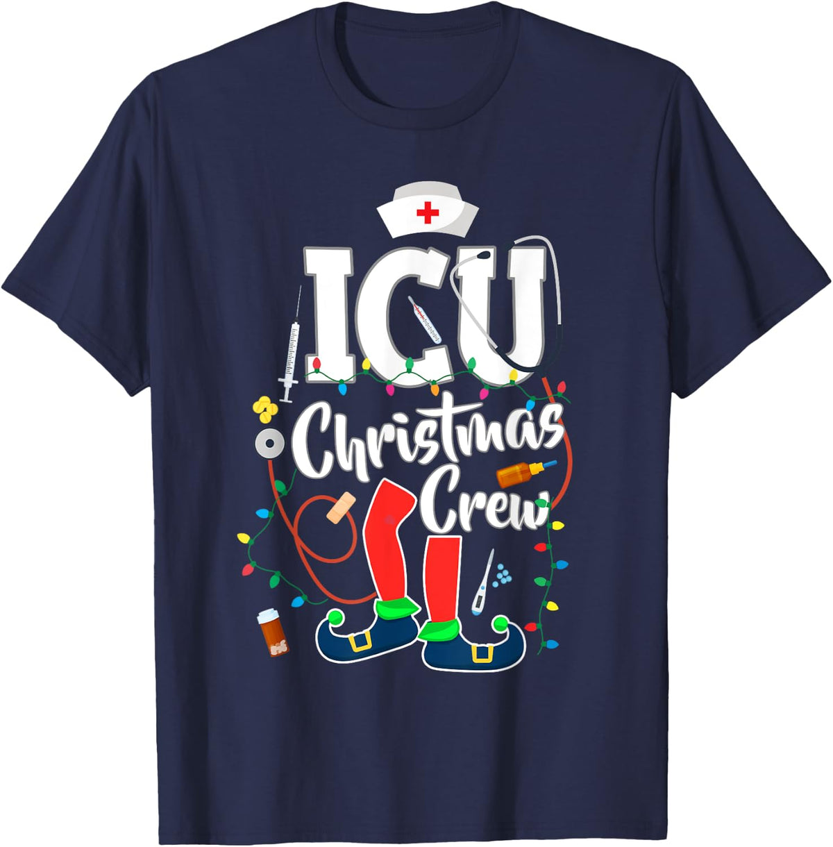 ICU Christmas Crew ICU Nurse T-Shirt - T-Shirt | Navy