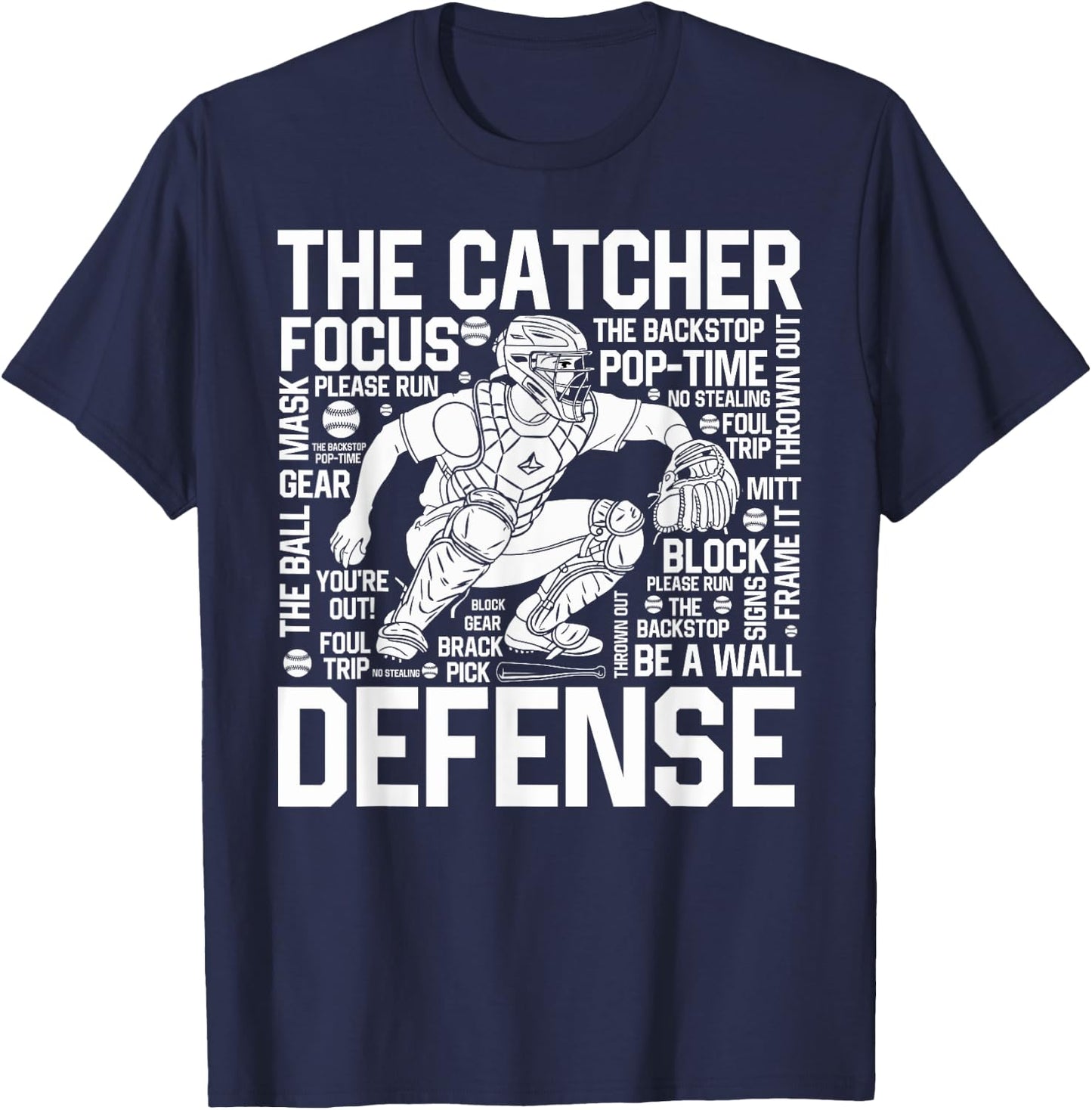 Baseball Softball Catcher Position Word Art Player Game Day T-Shirt - T-Shirt | Navy