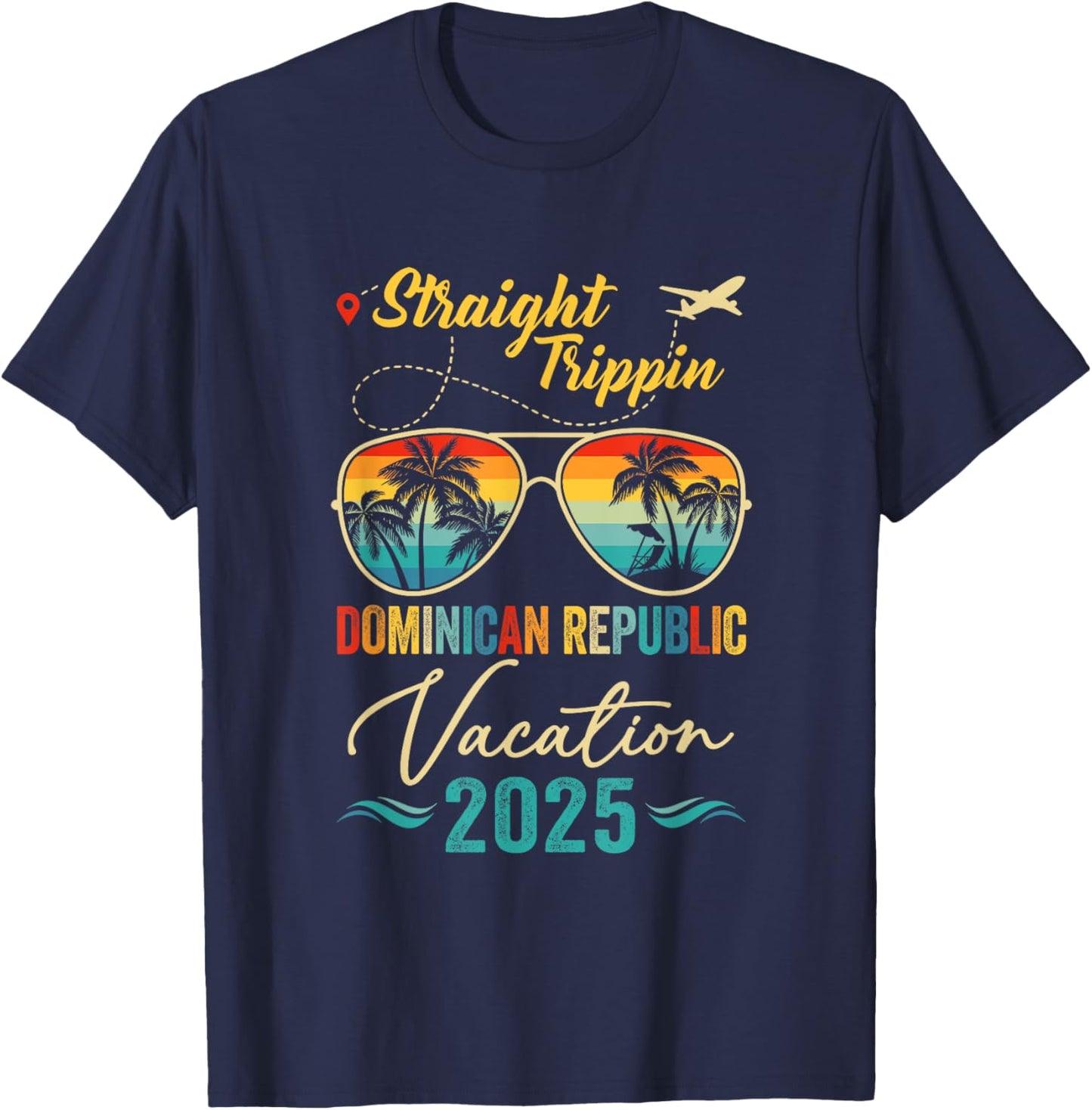Straight Trippin Dominican Republic 2025 Family Summer T-Shirt - T-Shirt | Navy