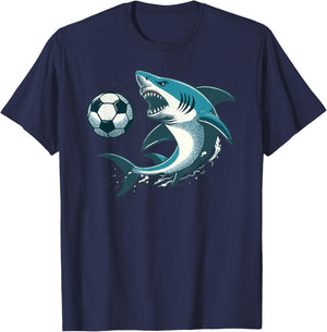 Funny Shark Artwork For Shark Lovers Shark Playing Soccer T-Shirt - T-Shirt | Navy