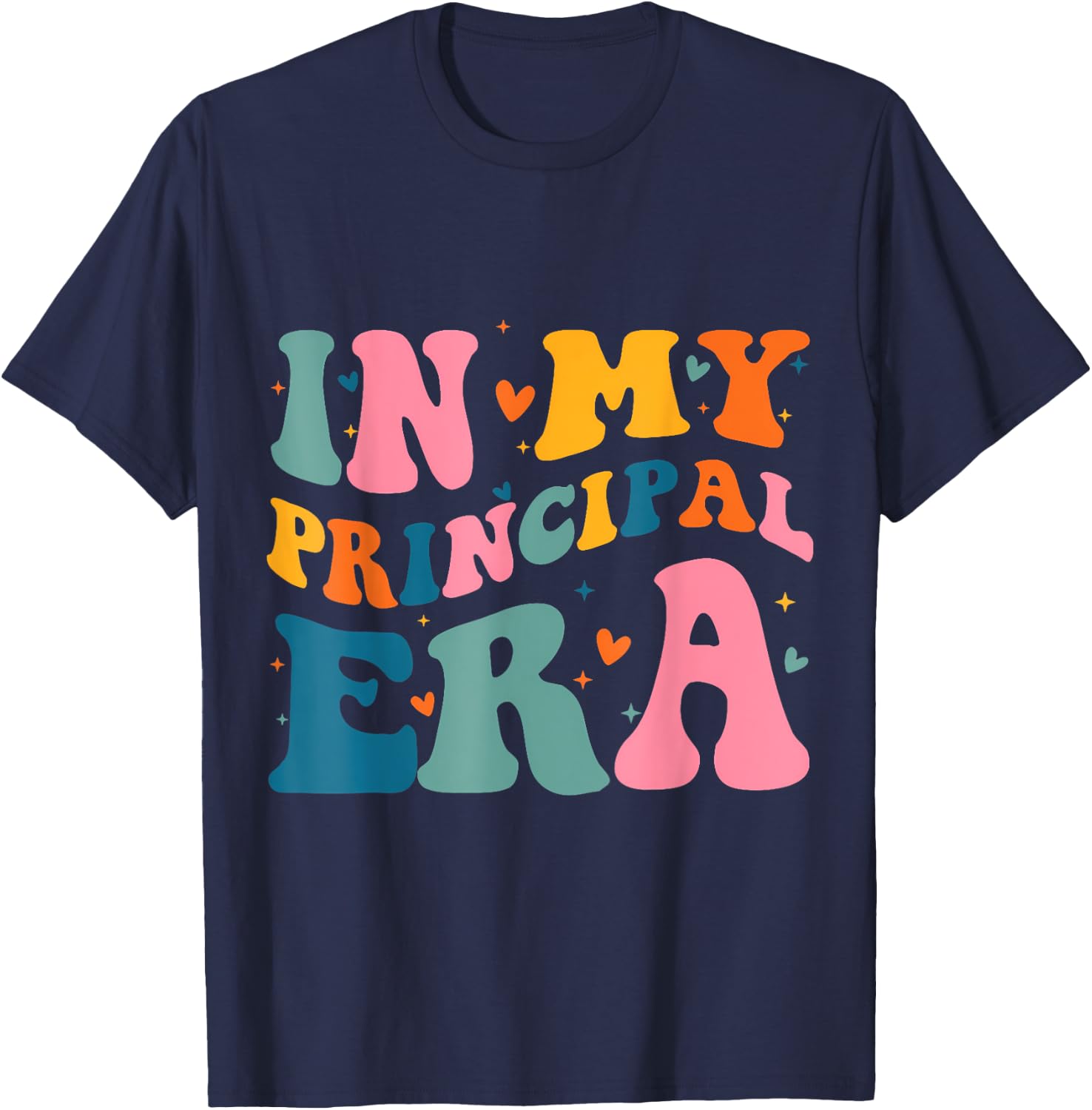 In My Principal Era Groovy School Principal Back To School T-Shirt - T-Shirt | Navy