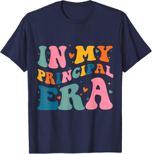 In My Principal Era Groovy School Principal Back To School T-Shirt - T-Shirt | Navy
