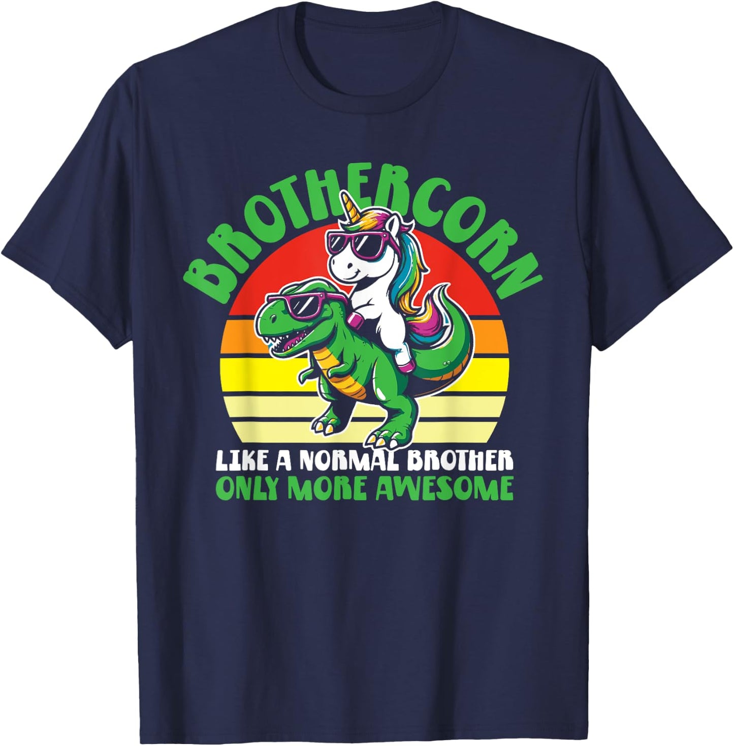 Brothercorn Funny Unicorn Riding T-Rex For Boys Kids Retro T-Shirt - T-Shirt | Navy