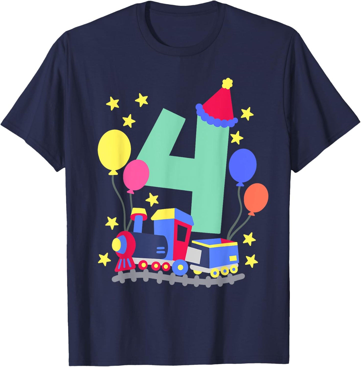 4th Birthday Train Lovers I'm 4 Boys Kids Four Years Old T-Shirt - T-Shirt | Navy