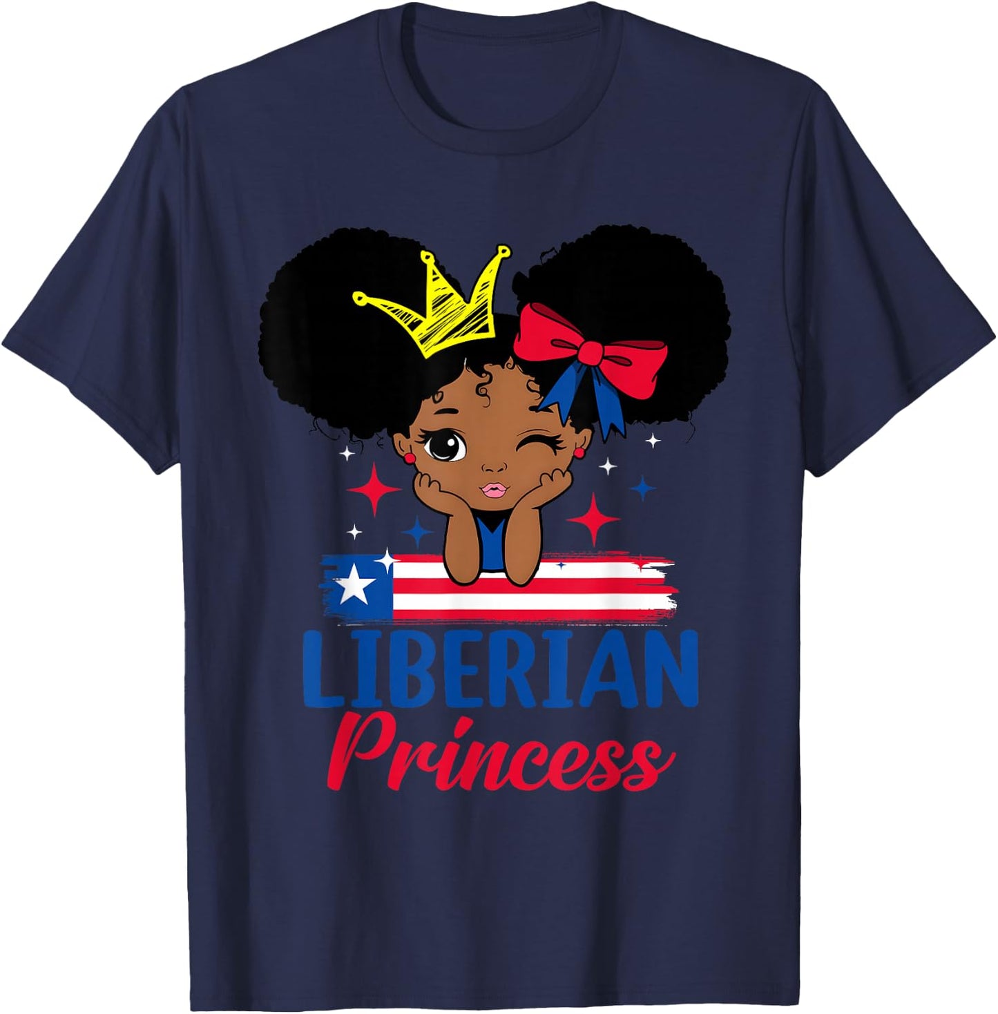 Liberian Princess Liberia Girl Melanin Cute Liberian Flag T-Shirt - T-Shirt | Navy