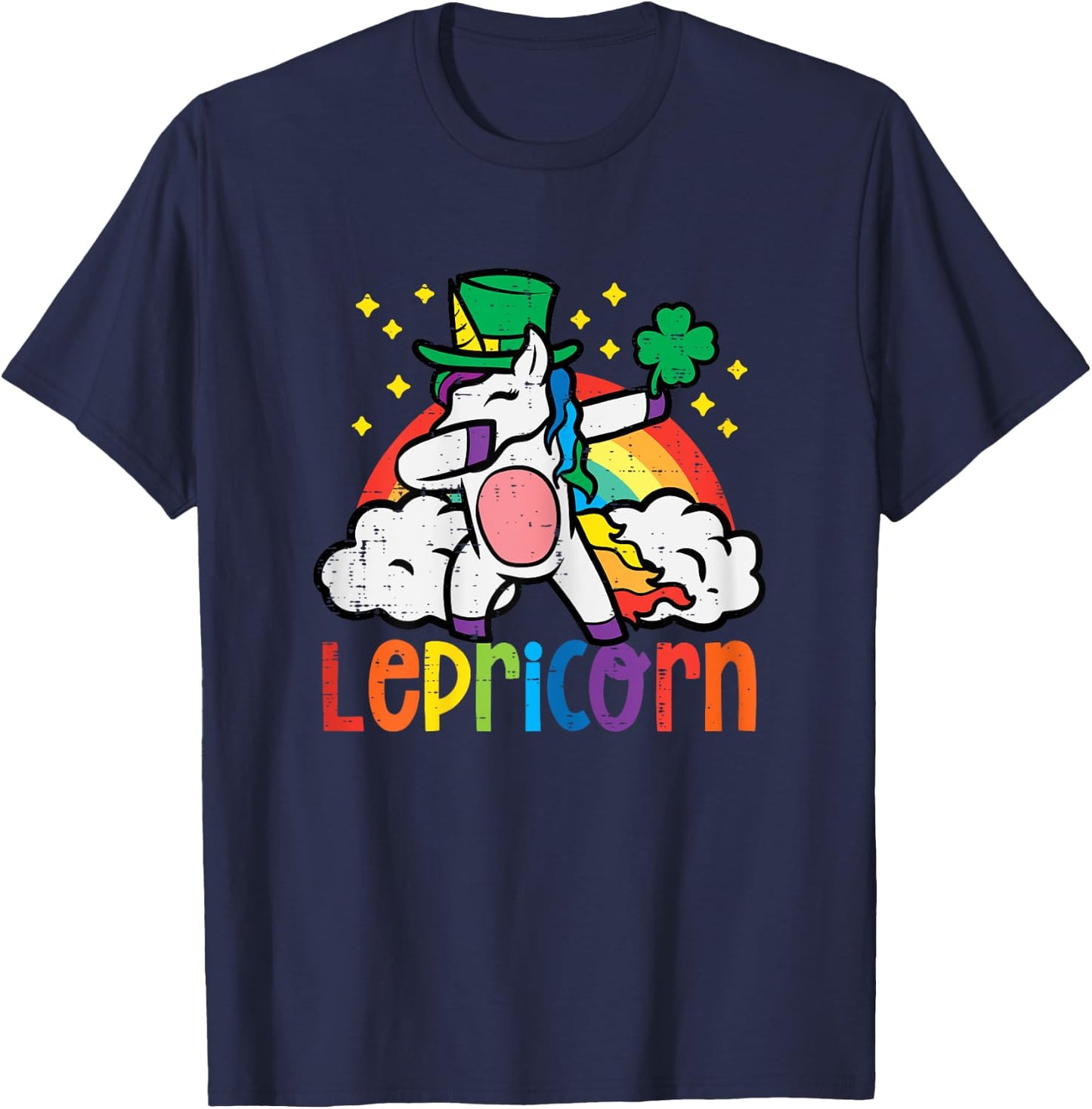 St Patricks Day Unicorn Dab Saint Pattys Lepricorn Girls Kid T-Shirt - T-Shirt | Navy