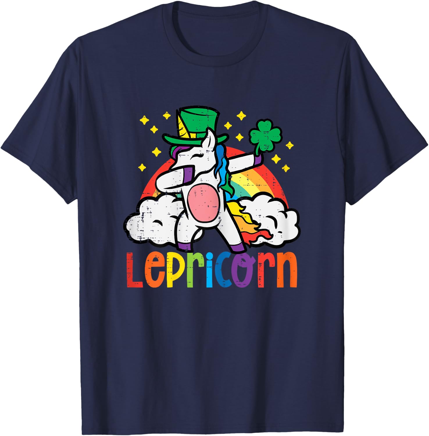 St Patricks Day Unicorn Dab Saint Pattys Lepricorn Girls Kid T-Shirt - T-Shirt | Navy