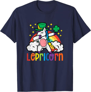 St Patricks Day Unicorn Dab Saint Pattys Lepricorn Girls Kid T-Shirt - T-Shirt | Navy