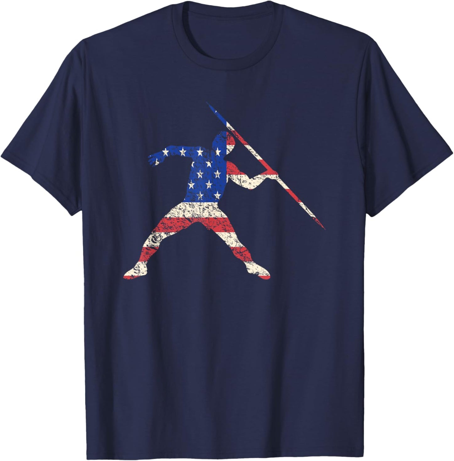 Javelin Thrower American Flag Track and Field Women Kids Men T-Shirt - T-Shirt | Navy