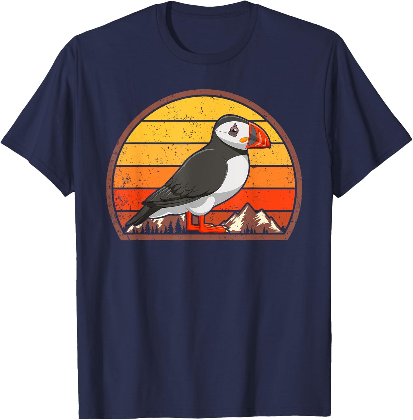 Sunset Puffin Lover Gift Vintage Retro Puffin T-Shirt - T-Shirt | Navy