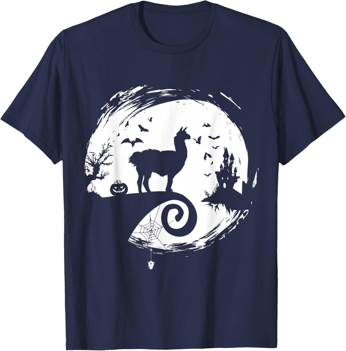 Llama Halloween Costume Moon Silhouette Creepy Horror T-Shirt - T-Shirt | Navy