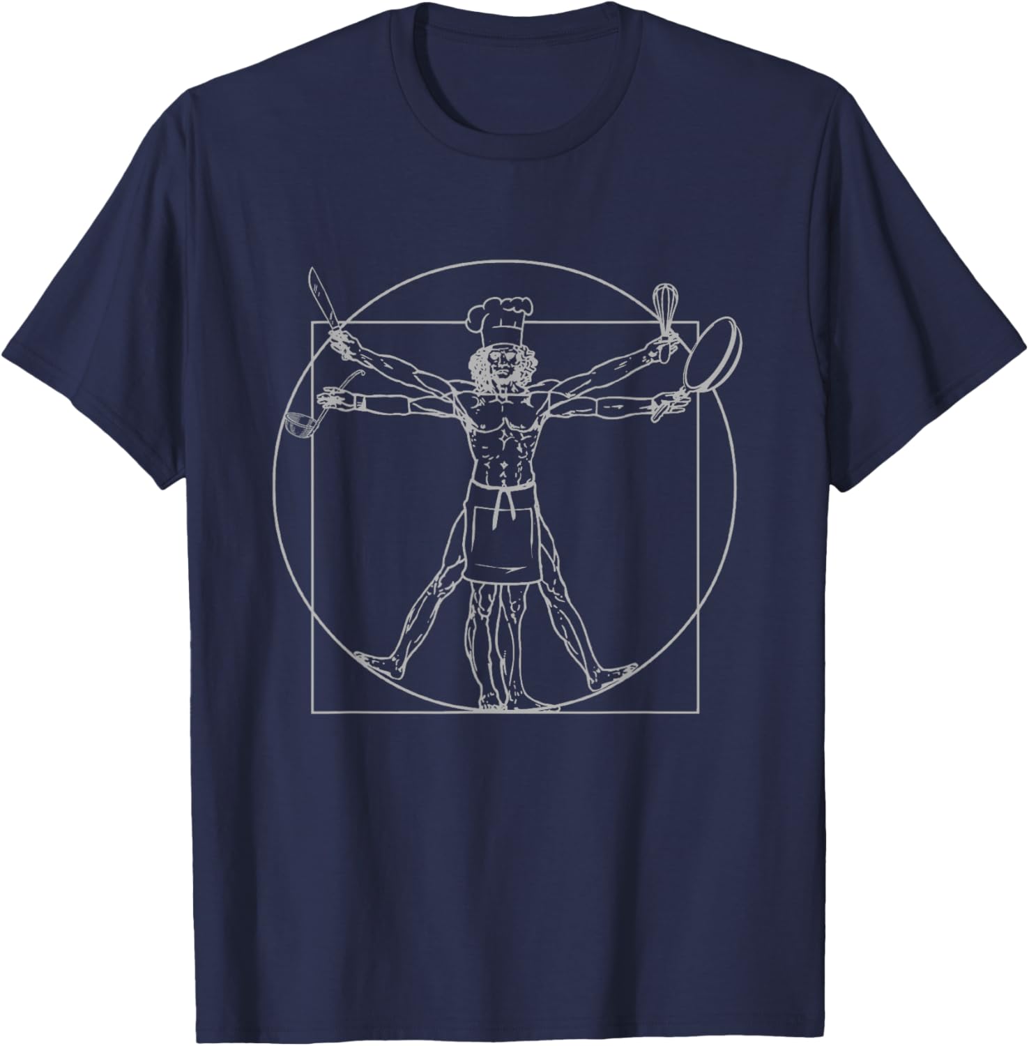 Chef Shirt Vitruvian Man Da Vinci Funny Cooking Gift T-Shirt - T-Shirt | Navy