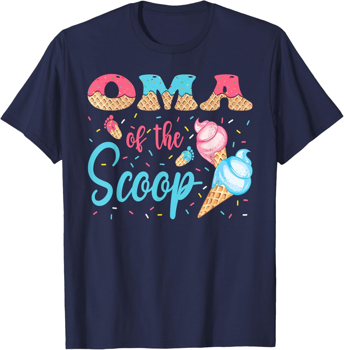 Oma Of The Scoop Ice Cream Gender Reveal Baby Shower T-Shirt - T-Shirt | Navy