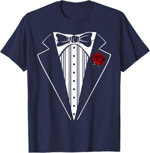 Tuxedo Funny Kids Adult Red Rose Boutonniere Tuxedo Costume T-Shirt - T-Shirt | Navy
