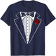 Tuxedo Funny Kids Adult Red Rose Boutonniere Tuxedo Costume T-Shirt - T-Shirt | Navy