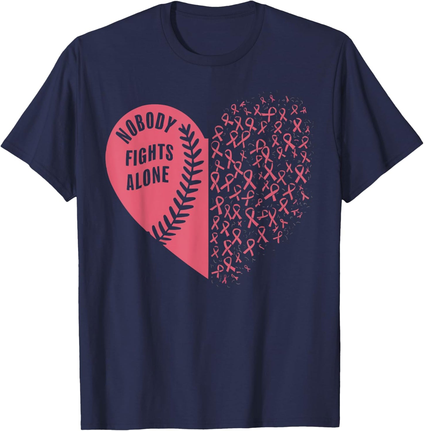 Baseball Breast Cancer Awareness Month Pink Ribbon T-Shirt - T-Shirt | Navy