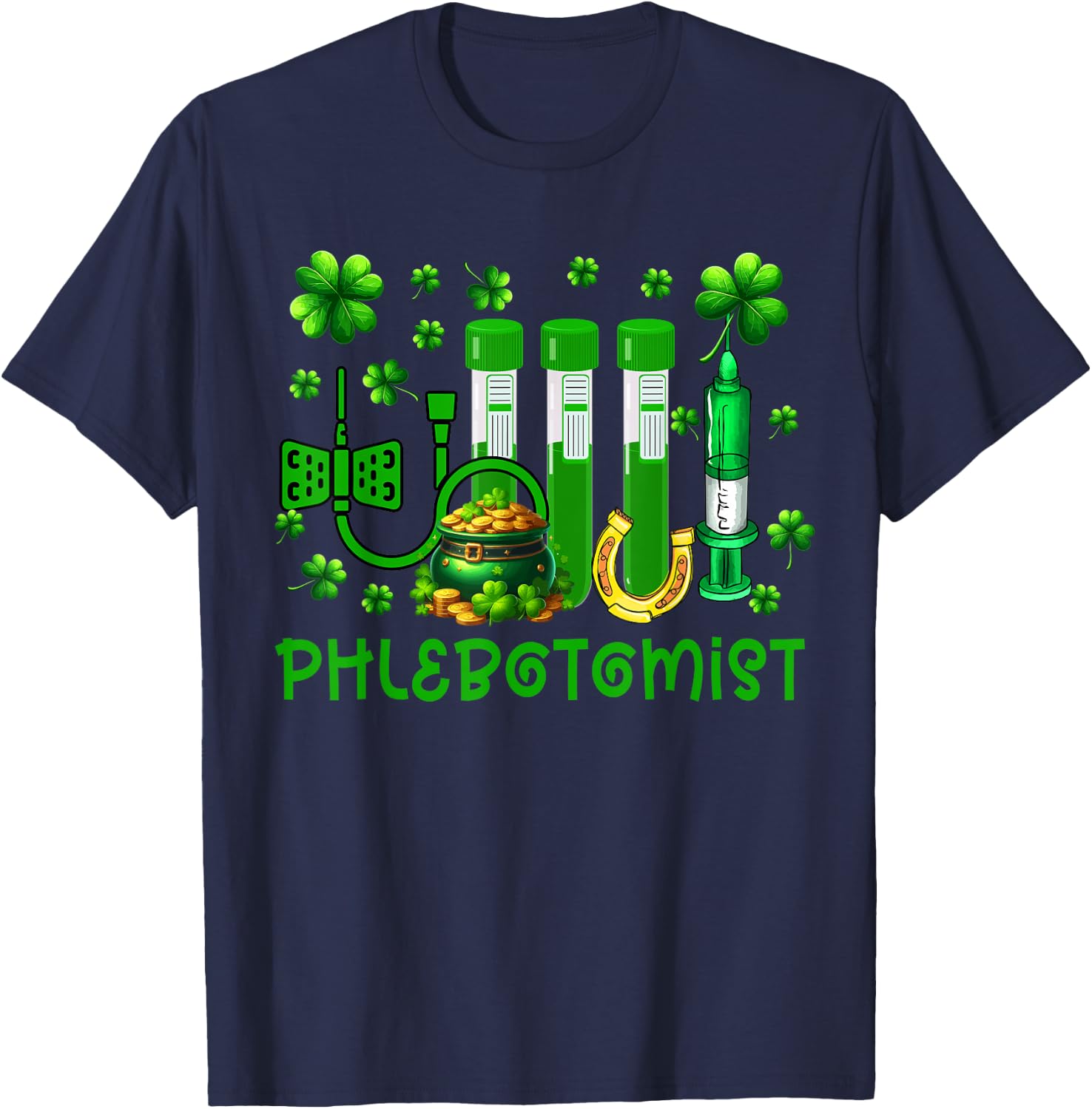 Phlebotomist Costume Shamrocks Lucky Patrick's Day Coin T-Shirt - T-Shirt | Navy