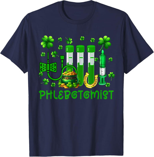 Phlebotomist Costume Shamrocks Lucky Patrick's Day Coin T-Shirt - T-Shirt | Navy