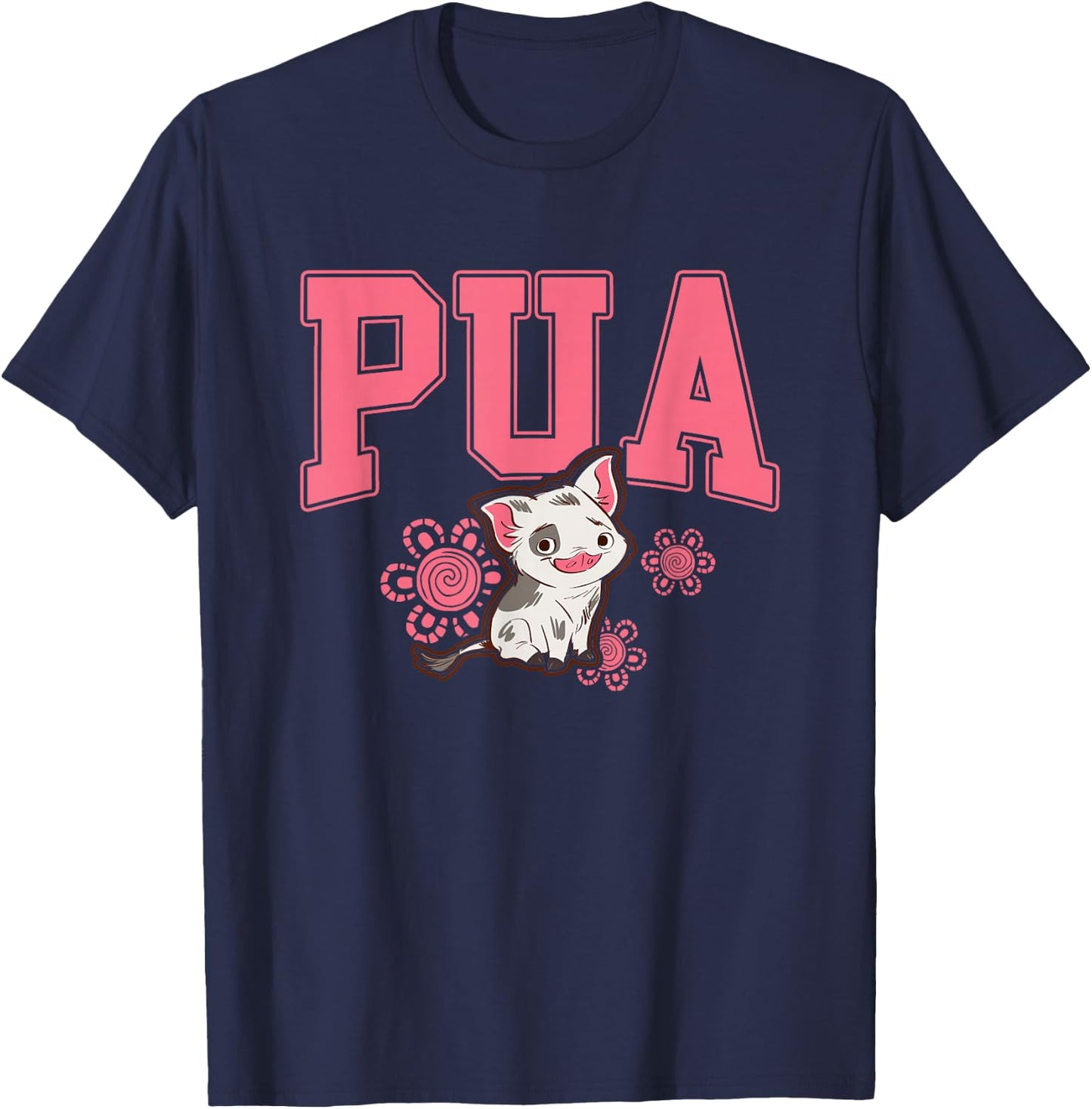 Disney Moana Cute Pua Big Chest Collegiate Text Logo T-Shirt - T-Shirt | Navy