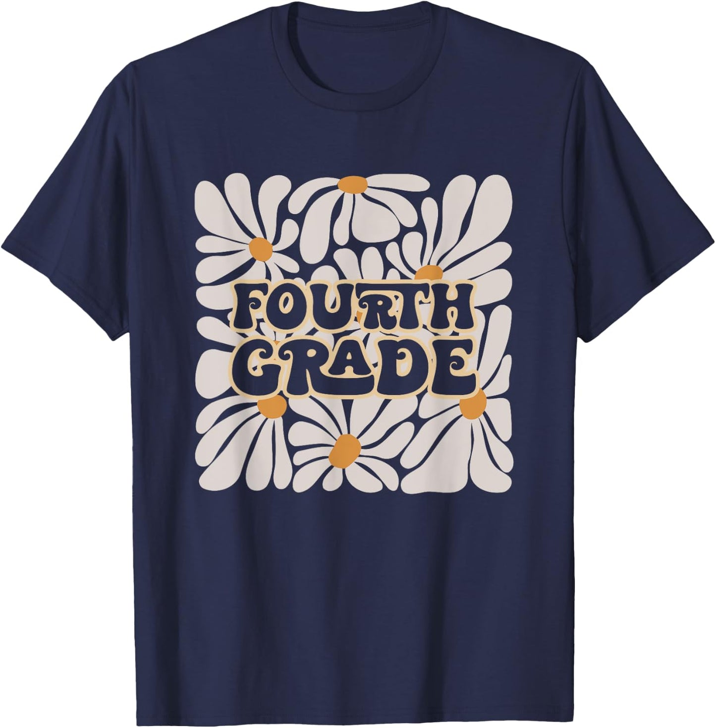Retro Flower Power Squared Fourth 4th Grade Back To School T-Shirt - T-Shirt | Navy