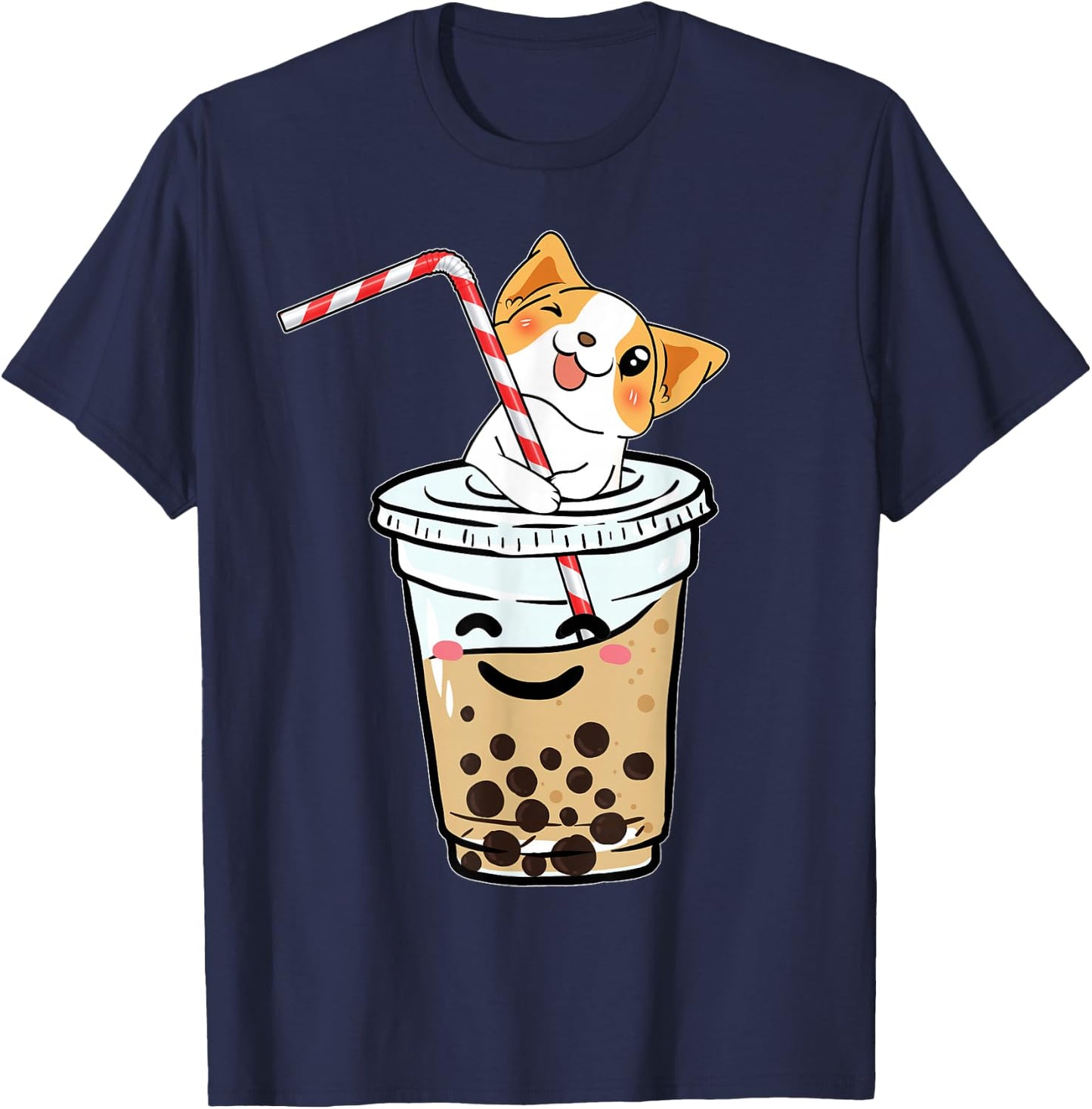Cute Corgi Bubble Tea Boba Welsh Dog Gift Women Kids T-Shirt - T-Shirt | Navy