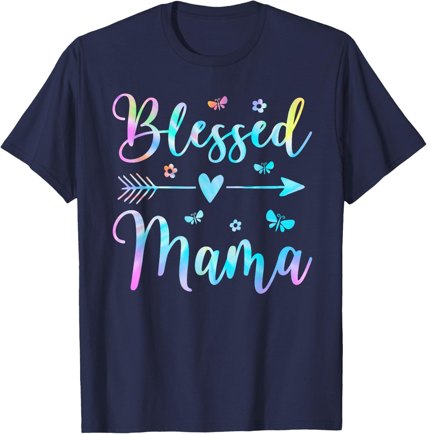 Blessed Mama Cute Mom Butterfly Flower Mother's Day T-Shirt - T-Shirt | Navy