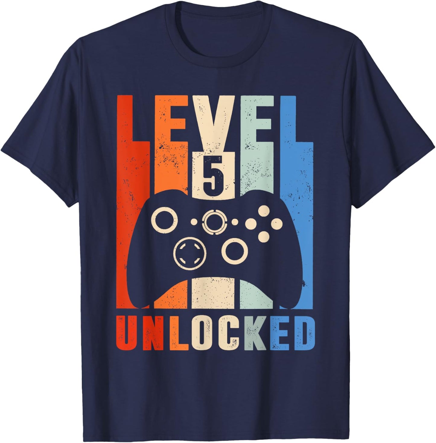 Level 5 Unlocked Shirt Funny Video Gamer 5th Birthday Gift T-Shirt - T-Shirt | Navy