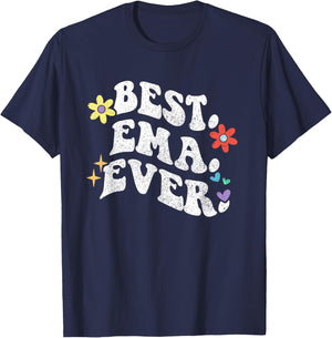 Retro Groovy Best EMA Ever First Name Mother's Day Girl T-Shirt - T-Shirt | Navy