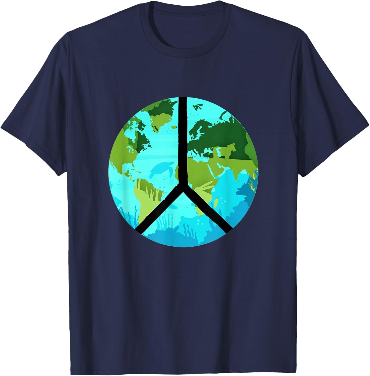 Earth Day, World Peace, Environmental Peace Sign, Hippie T-Shirt - T-Shirt | Navy