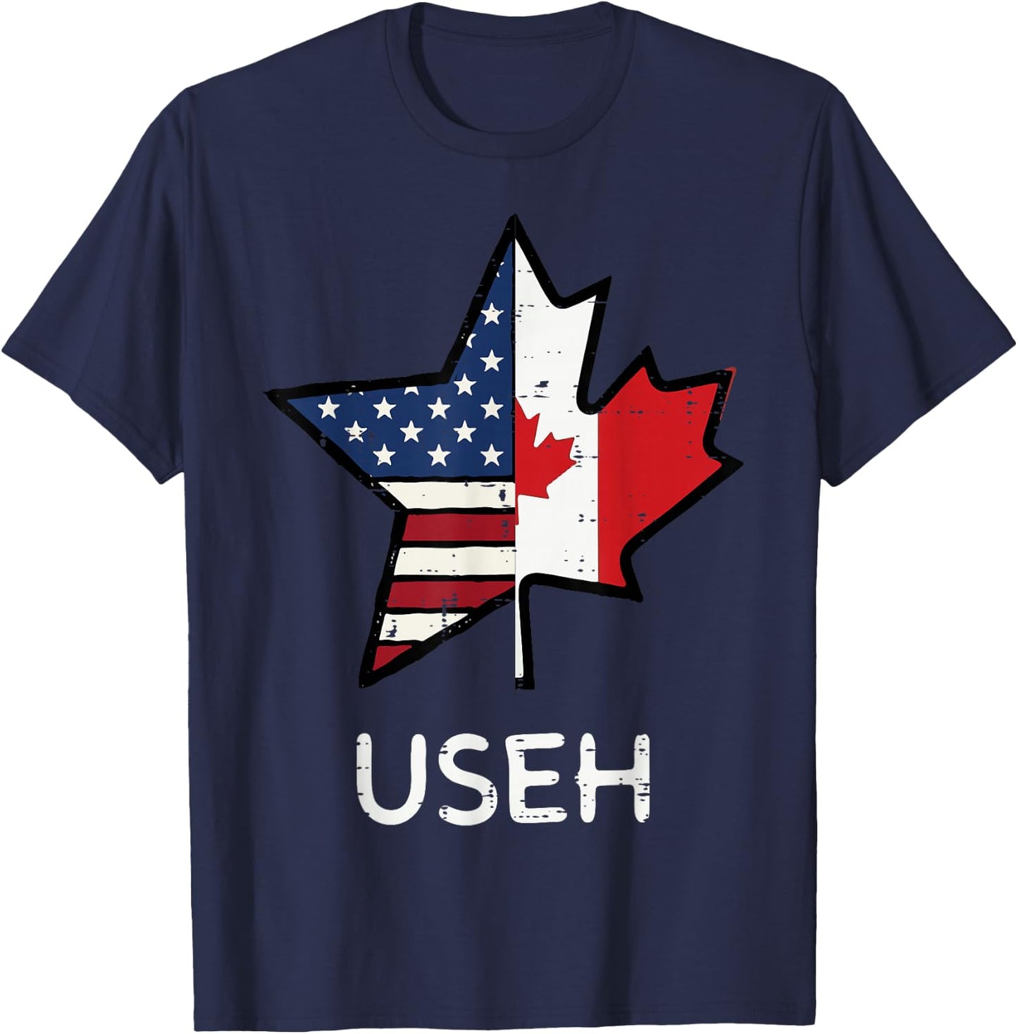 US Flag Canada Maple Leaf USEH 4th of July Men Women Kids T-Shirt - T-Shirt | Navy