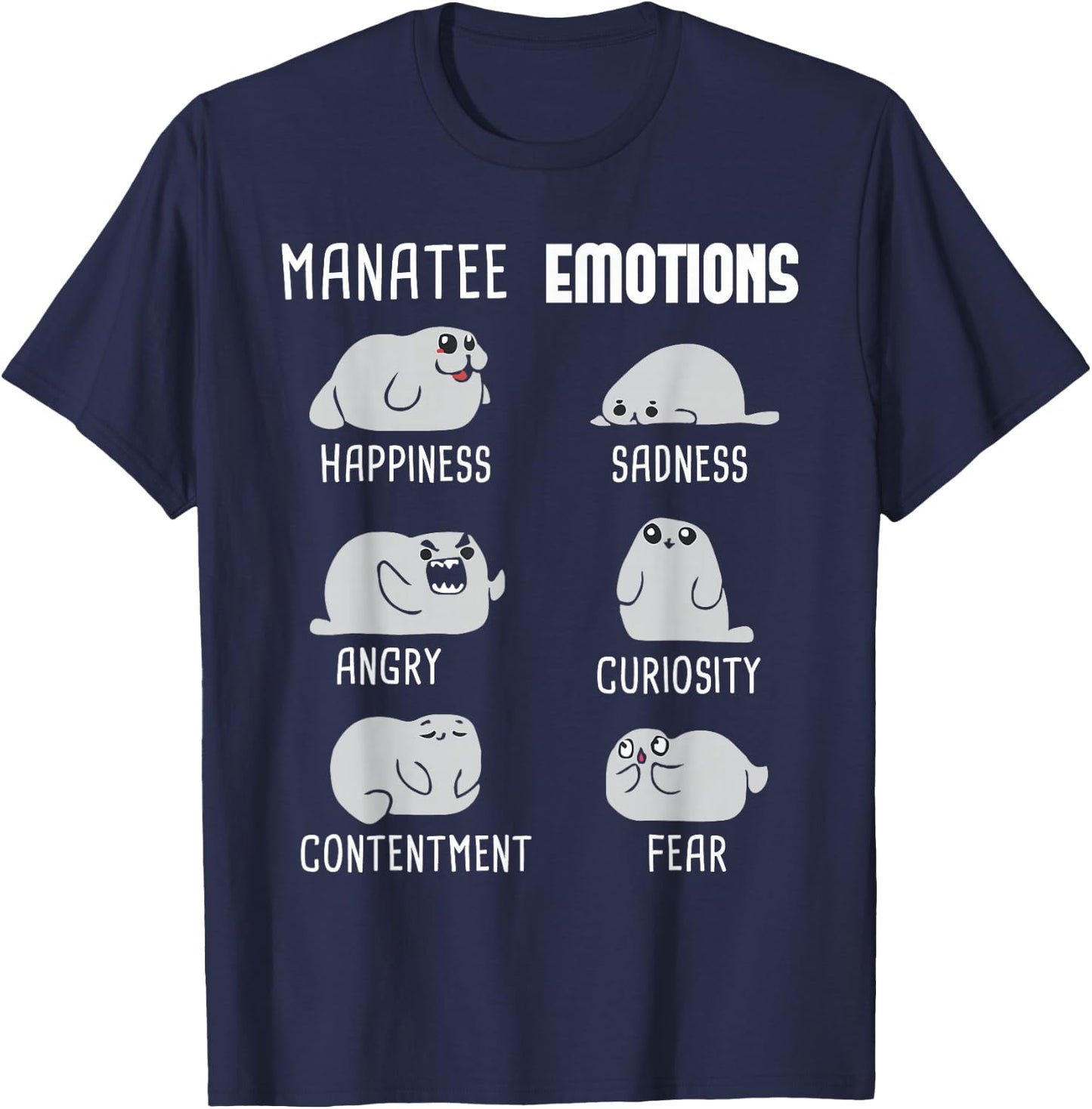 Manatee Emotions - Zookeeper Marine Biologist Animal Lover T-Shirt - T-Shirt | Navy