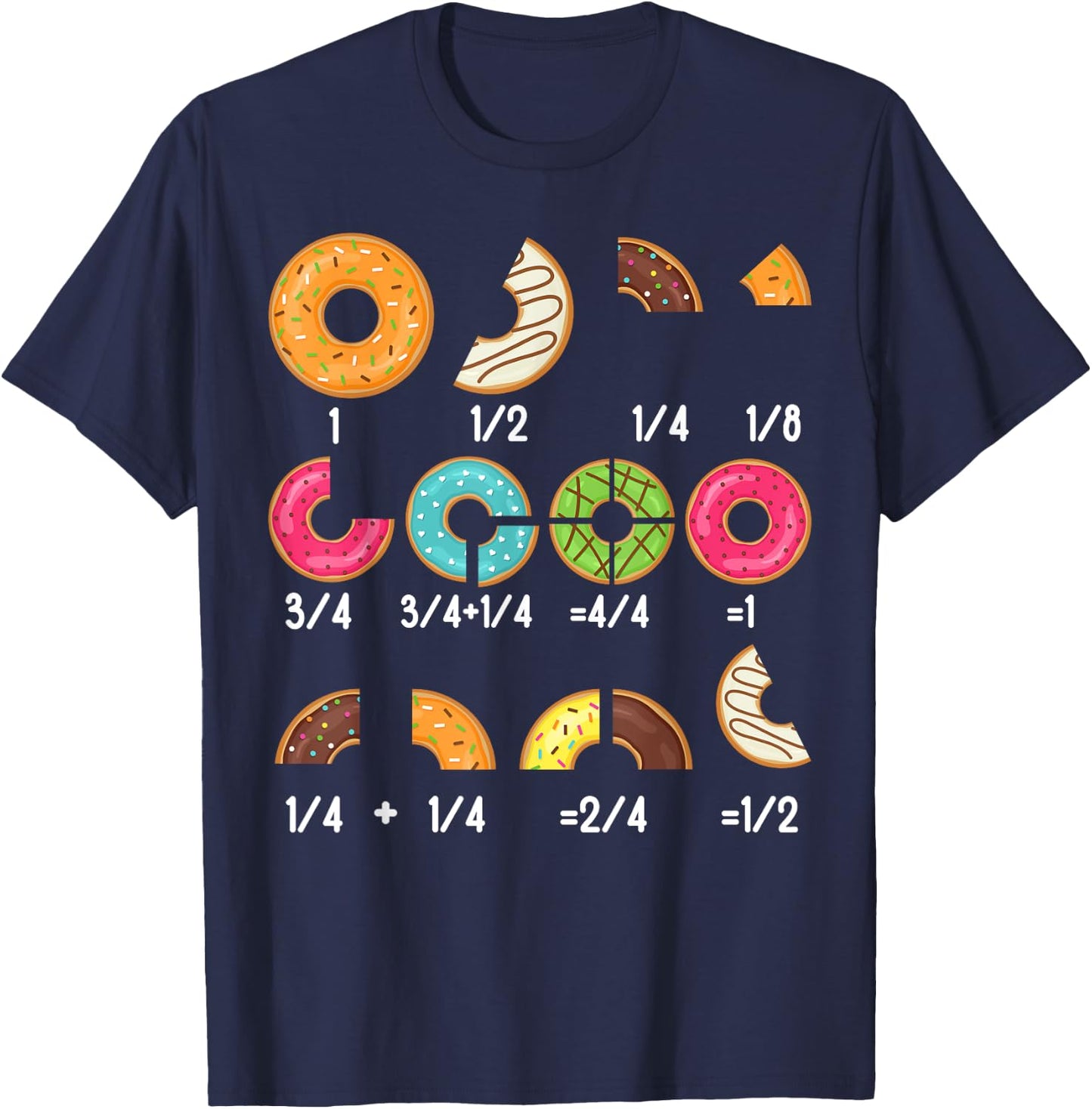 Donut Fraction Math Teachers Back To School Educational T-Shirt - T-Shirt | Navy