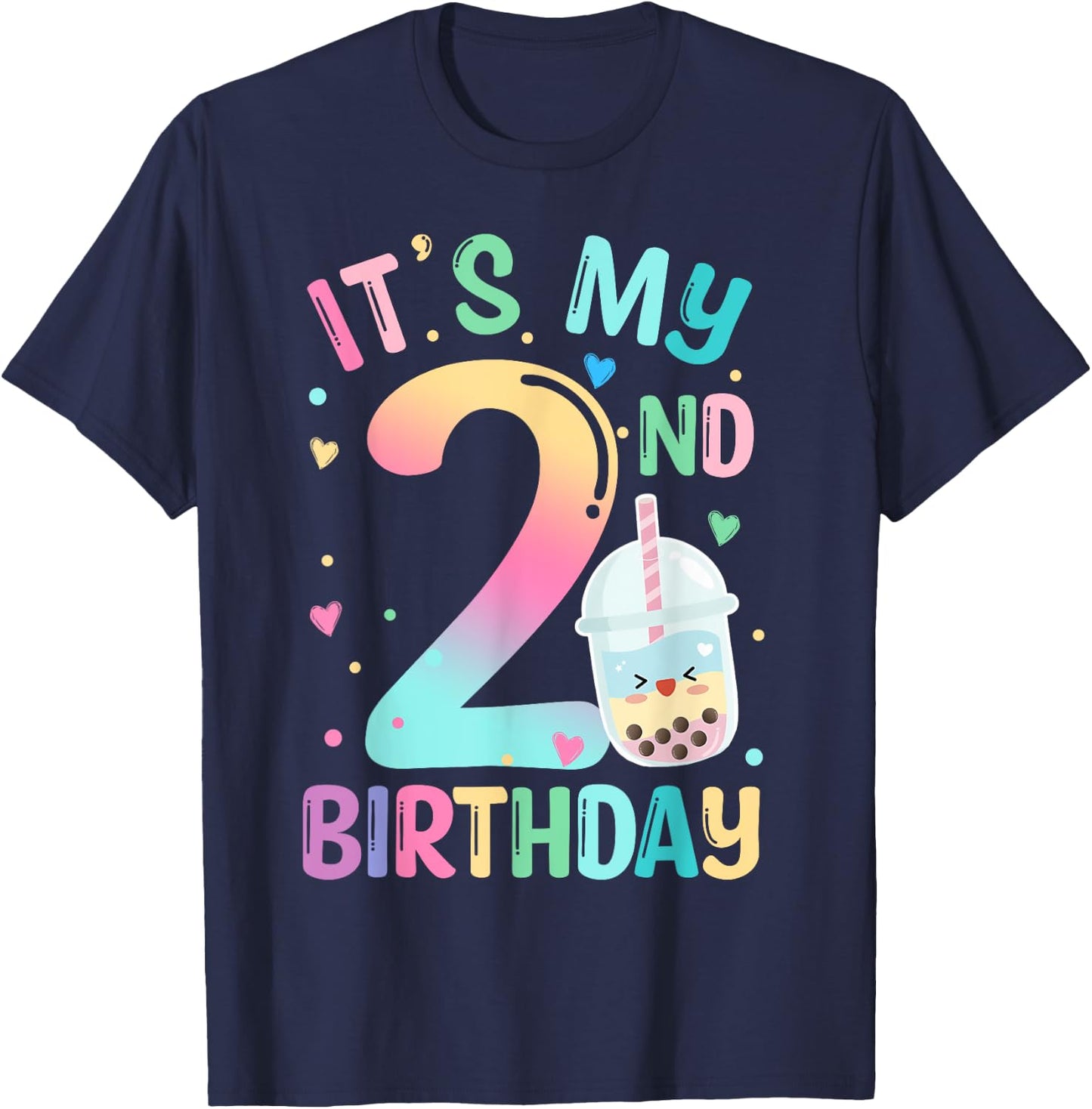 It's My 2nd Birthday Bubble Boba Tea Party 2 Year Old Girl T-Shirt - T-Shirt | Navy