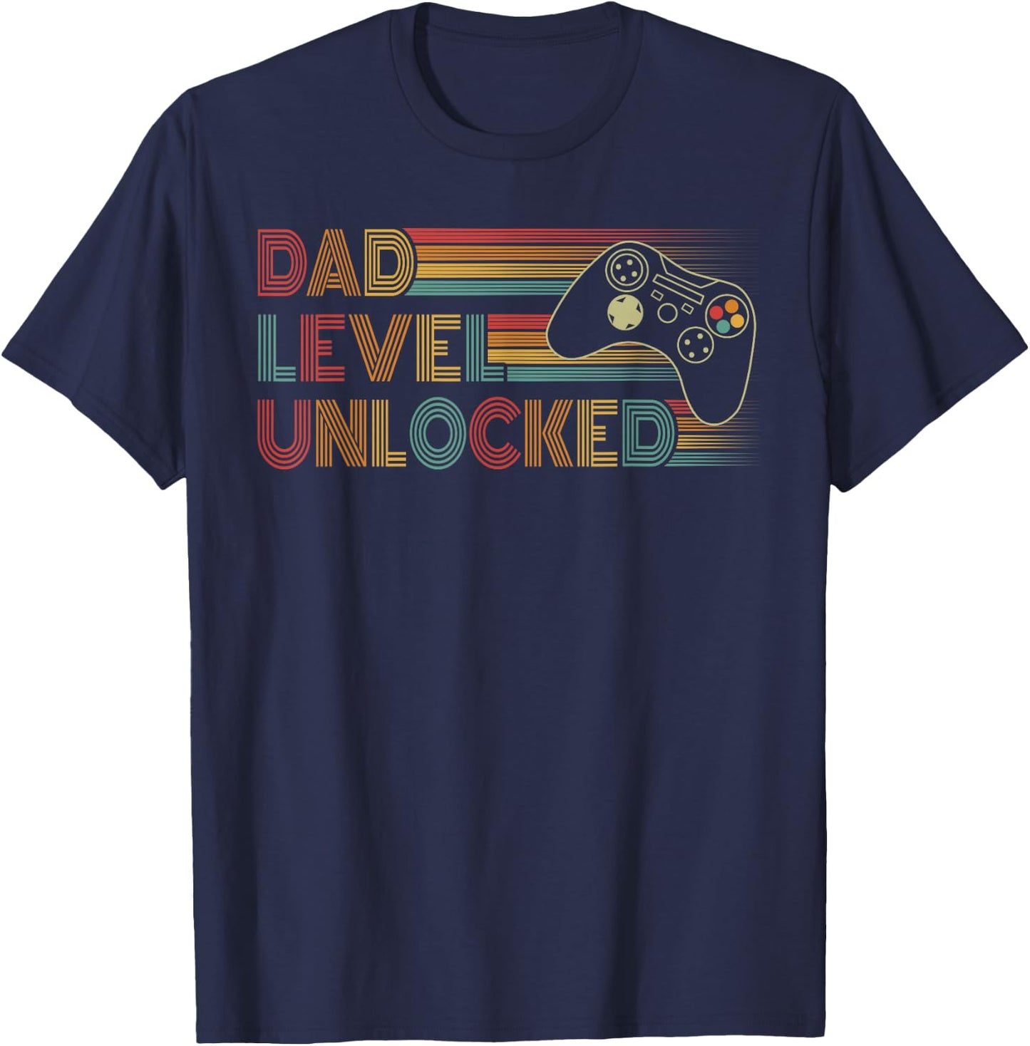 Funny New Dad Shirt Dad Level Unlocked Gaming Gamer Dad T-Shirt - T-Shirt | Navy