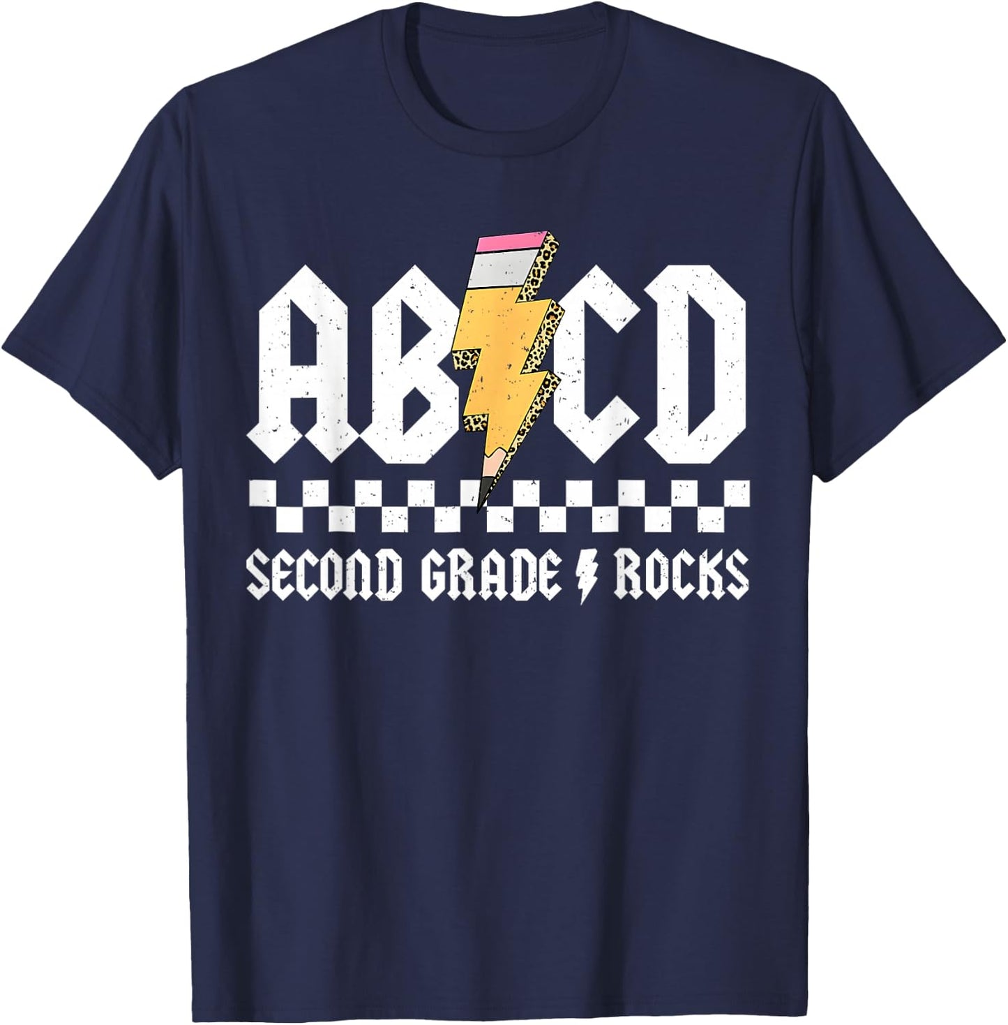 ABCD Second Grade Rocks Pencil Lightning Back To School 2024 T-Shirt - T-Shirt | Navy