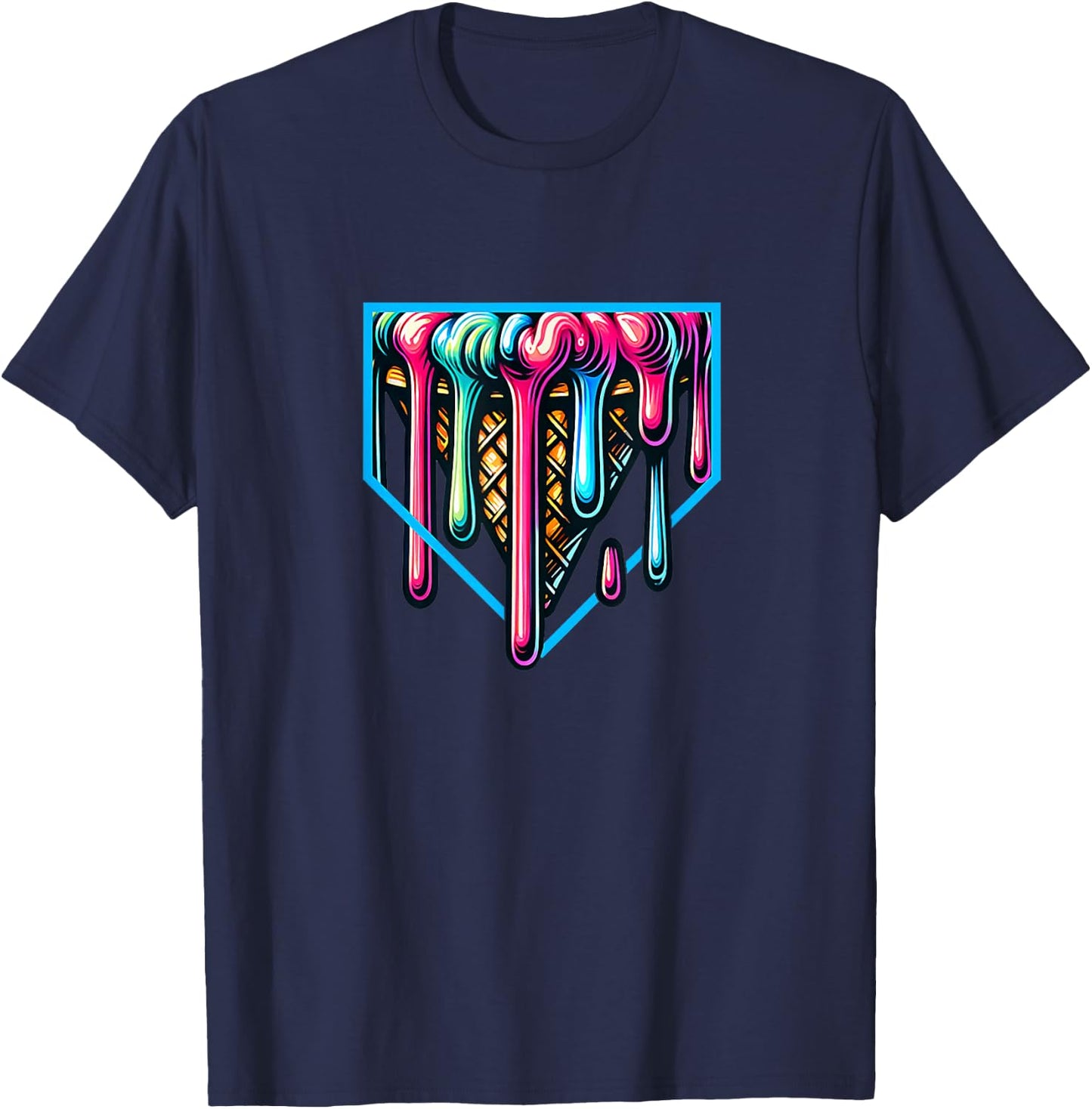 Home-Plate Drip Ice-Cream for Softball & Baseball Fans T-Shirt - T-Shirt | Navy
