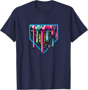 Home-Plate Drip Ice-Cream for Softball & Baseball Fans T-Shirt - T-Shirt | Navy